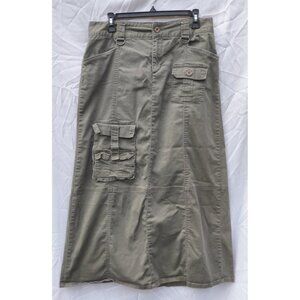 Y2K Jypsy Jeans Cargo Maxi Skirt Mid Rise Army Green 11/12 Pockets Long Slit